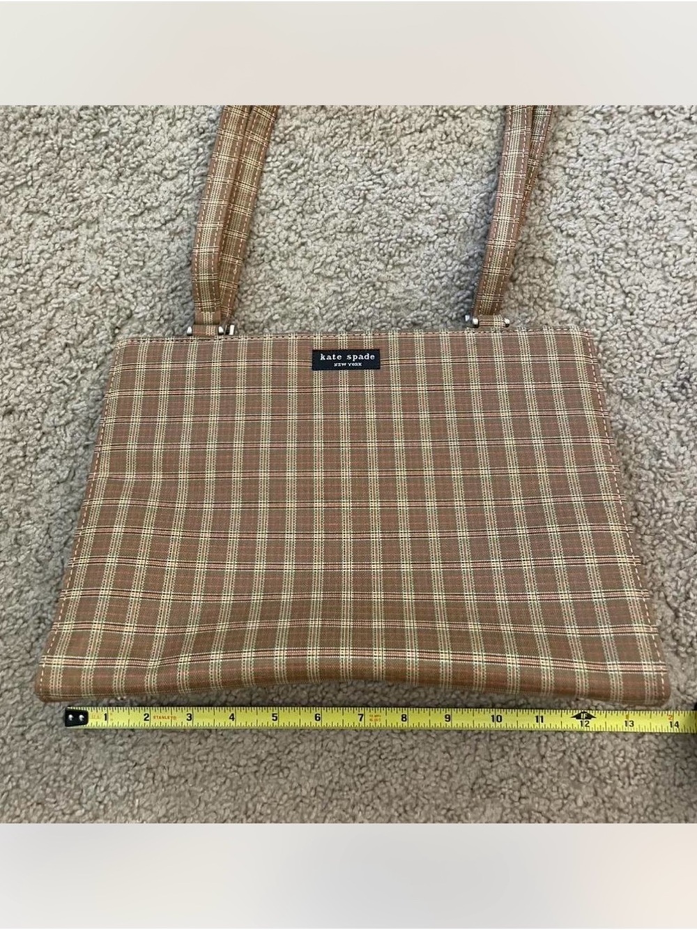 kate spade Brown Plaid Shoulder Bag with Top Handles EUC